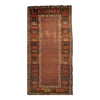 Antique Persian Kurdish Rug, Hand-Knotted Wool, All-over Paisley Pattern, Rust & Navy, 3x6 For Sale