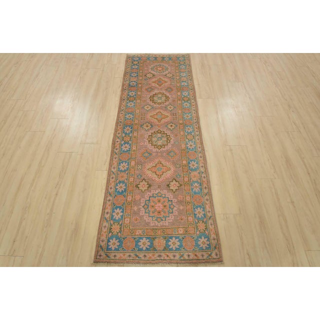 Farmhouse Kazak Runner 2’8” X 7’9” Pink Wool Tribal Hand-Knotted Oriental Rug For Sale - Image 3 of 12