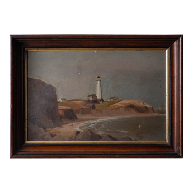 Montauk Point Lighthouse Oil Painting, Signed Mary L. McCormick, 1893 For Sale