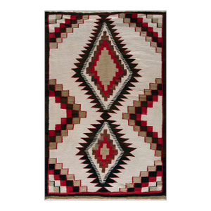 1930s White Zig Zag Antique American Native Navajo Carpet 3'4" X 5'2" Handwoven Wool Rug