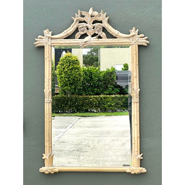 Late 20th Century Vintage Faux Bamboo Floral Mirror For Sale - Image 5 of 12