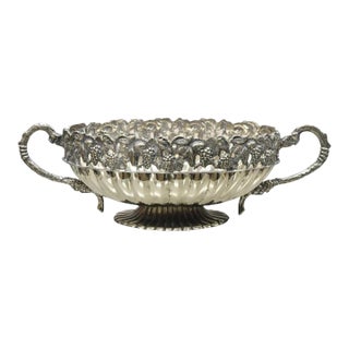Antique Victorian Silver Plated Grapevine Oval Twin Handle Centerpiece Fruit Bowl For Sale