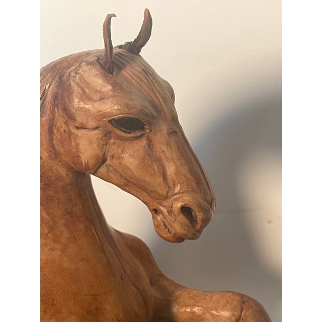 Animal Skin 1950s Handsome Equestrian Pair of Leather Horse Sculptures For Sale - Image 7 of 9