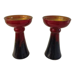 German Modern Abstract Glass Candle Holders, a Pair