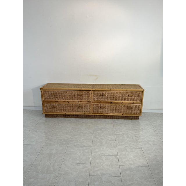 Low Rattan Chest of Drawers, Italy, 1960s For Sale - Image 4 of 8