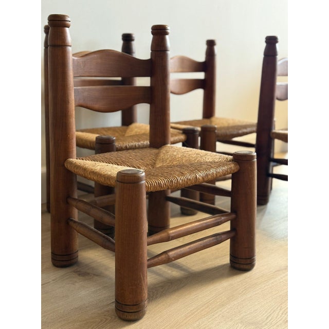 Wood Mid 20th Century Set of Four Low Rush Chairs by Charles Dudouyt, Attributed For Sale - Image 7 of 7