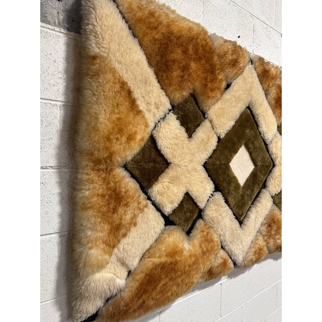 Mid Century Geometric Framed Shearling Wall Hanging or Rug For Sale - Image 4 of 10