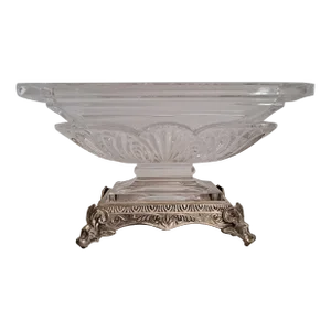 Late 20th Century Etched Crystal Bowl on Silver Plated Stand
