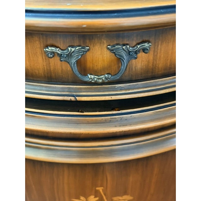 Vintage Italian Provincial Baroque Style Floral Marquetry Curved Glass China Cabinet For Sale - Image 10 of 12