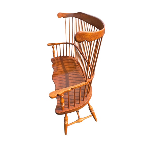Wood Vintage Frederick Duckloe Windsor Bench Comb Back Saddle Seat Settee Love Seat For Sale - Image 7 of 17