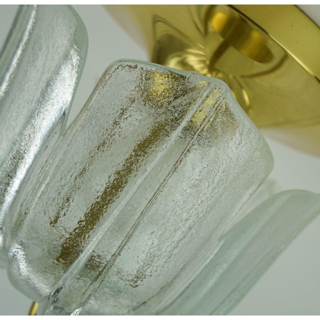 1970s ceiling lamp manufactured by glashuette limburg, rare model no. A475 3031. The shade is made of textured glass and...