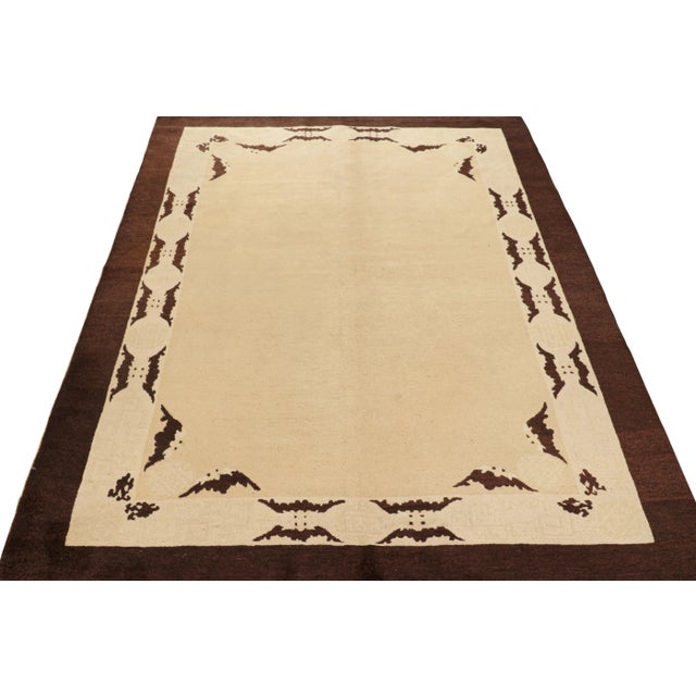 1900 - 1909 Antique Peking Rug With Beige Open Field and Brown Pictorials, From Rug & Kilim For Sale - Image 5 of 8