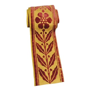 Antique Red and Gold Silk Velvet Gaufrage Decorative Trim For Sale