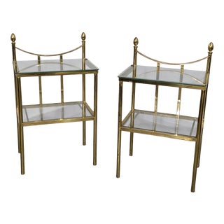 Brass and Glass Lamp Tables, Set of 2 For Sale