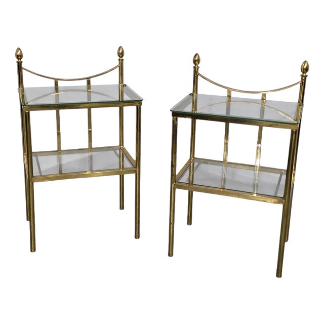 Brass and Glass Lamp Tables, Set of 2 For Sale