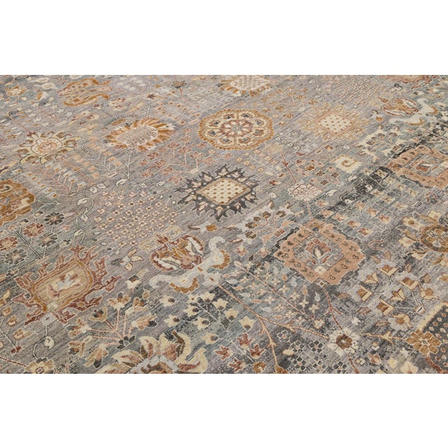 Modern Tabriz Style Wool Rug – Hand-Knotted Transition in Gray, Ochre & Taupe For Sale - Image 11 of 11