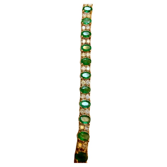 15 Carat Natural Emerald & 2.8 Carat Diamond Tennis Bracelet 14 Kt Yellow Gold For Sale - Image 18 of 18
