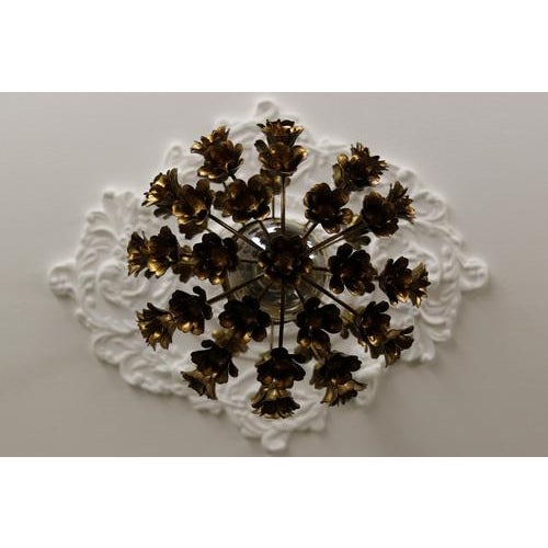 Gold Hollywood Regency Style Gilt Metal Floral Sphere Pendant Light, Italy, 1970s For Sale - Image 8 of 18