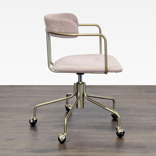 West Elm West Elm Modern Upholstered Office Chair With Brass Base and Casters For Sale - Image 4 of 9