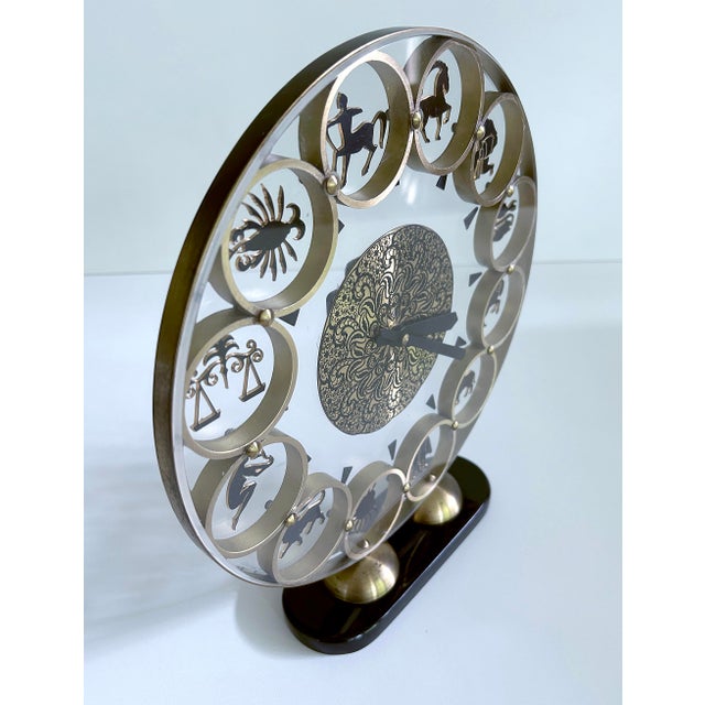 Mid-Century Modern Vintage Zodiac Theme Desktop Clock, 1950s For Sale - Image 3 of 8