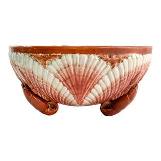 Antique French Sarreguemines Majolica Lobster Clamshell Centerpiece Bowl For Sale