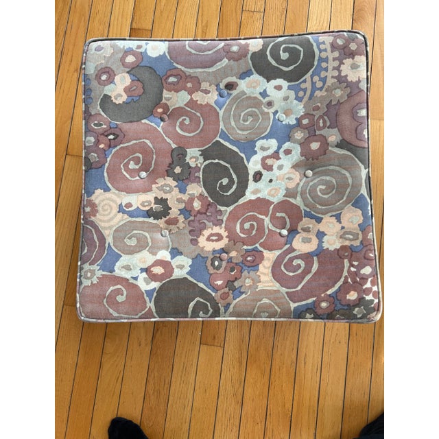 Rare all original 1950s "Thebes X" Dunbar Ottoman w/ Jack Lenor Larsen fabric. Minor wear on fabric and mahogany legs (see...