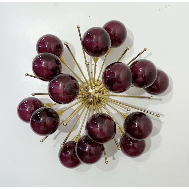 Not Yet Made - Made To Order 21st Century Mezzo Polished Brass Amethyst Bubbles Murano Flush Mount by Fabio LTD For Sale - Image 5 of 9