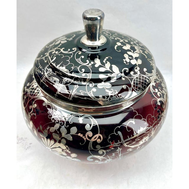 Bohemian Silver Edging Hand-Crafted Glass Punch Bowl with Lid, 1900s For Sale - Image 9 of 18