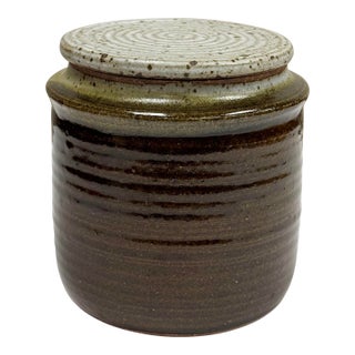 Vintage Studio Pottery Lidded Jar in Brown Tones For Sale
