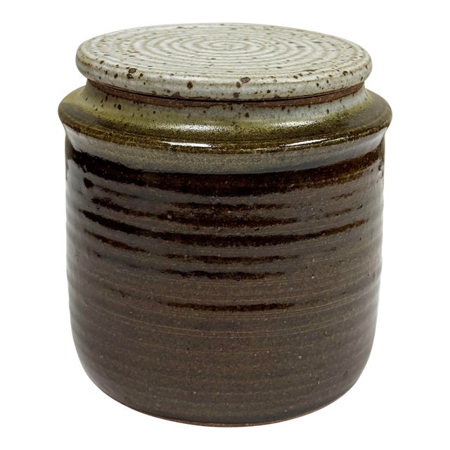 Vintage Studio Pottery Lidded Jar in Brown Tones For Sale