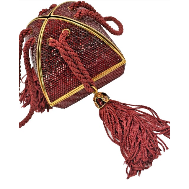 1995 Judith Leiber Fortune Teller Origami Red Crystal Tassel Evening Bag Minaudiere For Sale - Image 11 of 11