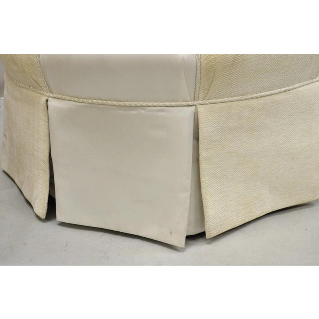 Wood Decorator Modern Beige Upholstered Button Tufted Skirted 35" Round Ottoman For Sale - Image 7 of 12