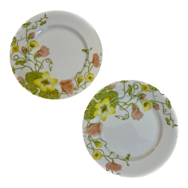 Vintage Fitz and Floyd Nasturtium Porcelain Plates - Pair For Sale