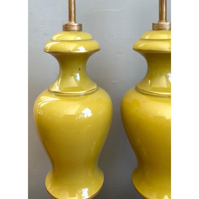 Vintage Gilt Tipped Painted Glass Lamps - A Pair For Sale - Image 10 of 16