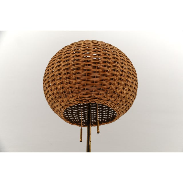 Mid-Century Modern Tripod Brass and Rattan Floor Lamp, Austria, 1950s For Sale - Image 11 of 16