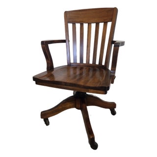 Vintage Traditional Solid Wood Murphy Banker's Swivel Chair W/ Casters For Sale