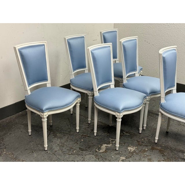 Louis XVI Style White Washed Dining Side Chairs, Set of Six For Sale - Image 4 of 12