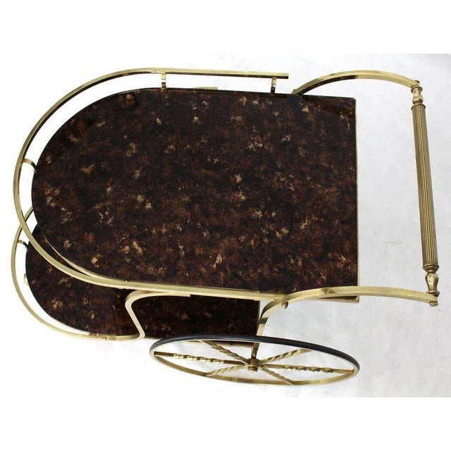 1970s Mid-Century Modern Brass Tortoise Finish Glass Bar Serving Cart For Sale - Image 4 of 8