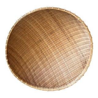Late 20th-Century Nicely-Sized Contemporary Winnowing-Style Handwoven Bamboo Basket For Sale