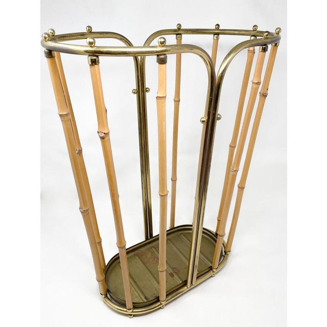 Wood Mid-Century Modern Bamboo and Brass Umbrella Stand, 1950s For Sale - Image 7 of 8