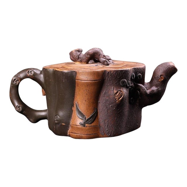Vintage Handmade Yixing Zisha Clay Teapot With Tree Trunk Motif For Sale