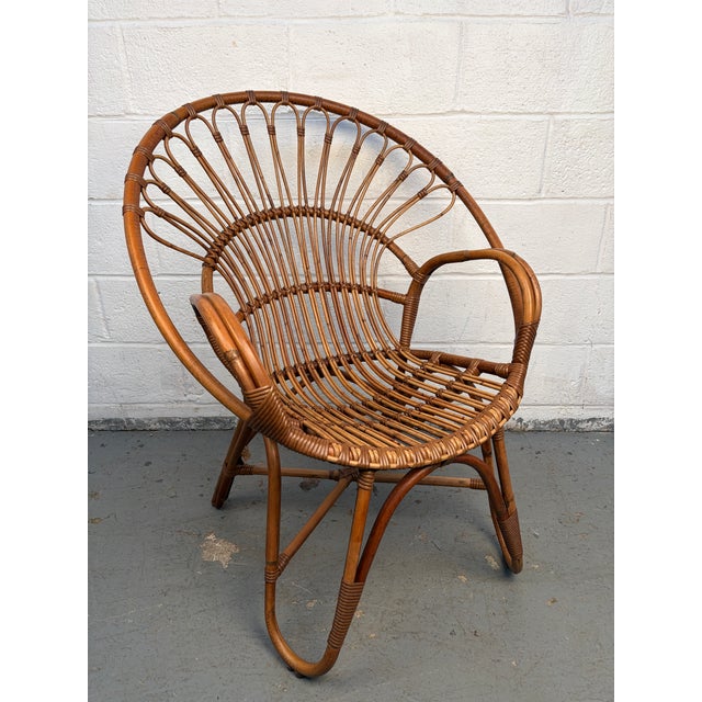 Mid-Century Modern Vintage Bamboo and Rattan Lounge Chair For Sale - Image 3 of 14