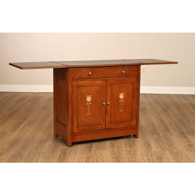 2010s Stickley Mission Collection Oak Harvey Ellis Inlaid Server For Sale - Image 5 of 18