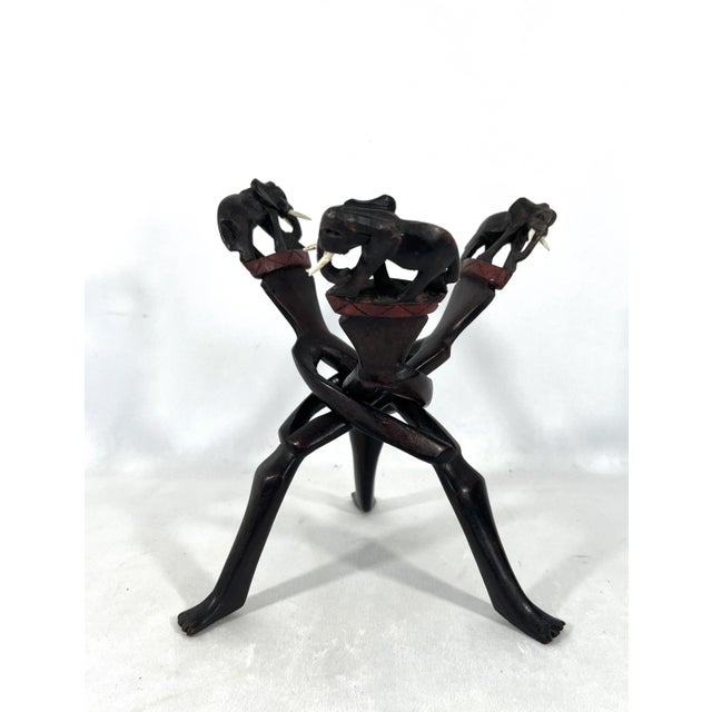 Vintage solid wood African folding display stand or rest for a bowl/jar/urn/dish/orb/globe of approximately 6-7" in...