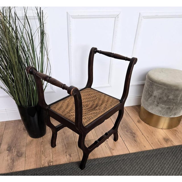 1960s Mid-Century Italian Carved Wood and Woven Cord Rope Stool, 1960s For Sale - Image 5 of 8