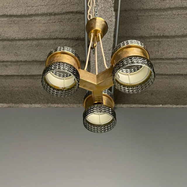 Metal Swedish Mid-Century Modern, Pendant, Glass, Brass, Sweden, 1950s For Sale - Image 7 of 10