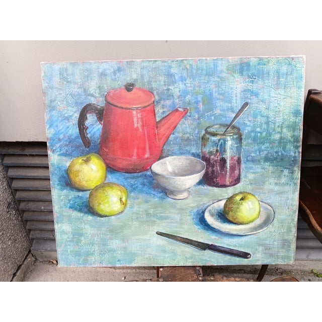 French Old French Original Oil Painting 1960 For Sale - Image 3 of 12