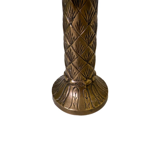 Mid 20th Century Pair of Vintage Brass Palm Tree Candlestick Holders For Sale - Image 5 of 6