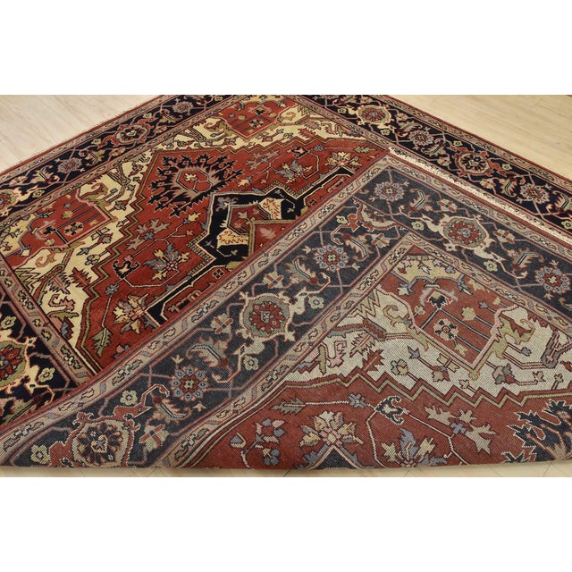Heriz Rug 8’11” X 12’2” Red Wool Tribal Hand-Knotted Oriental Carpet For Sale - Image 14 of 15