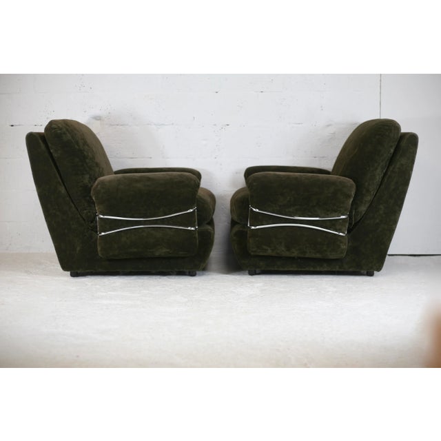 Set of Space Age Armchairs in Brown Velvet and Steel, France, 1970s For Sale - Image 17 of 18